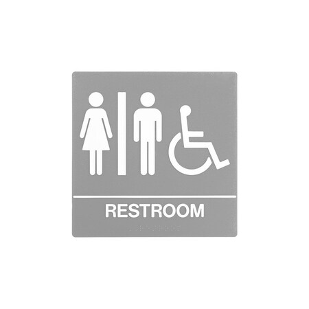 Bcf 8 x 8, Unisex Door Sign, Square Print, Picture, Text With Braille and Handicapped Symbol, Gray SB444-GRAY